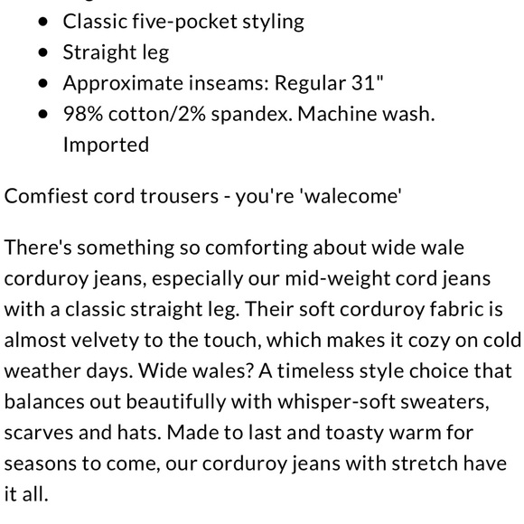 LANDS’ END Black Corduroy Straight Leg Pants Jeans 10 - Picture 14 of 14